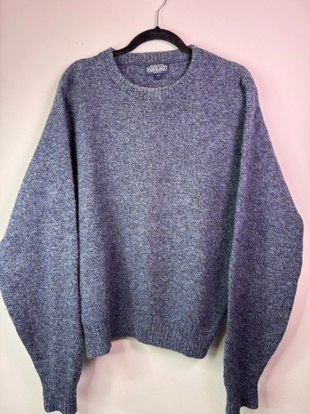 VTG Lands End Heather Blue Wool Pullover Sweater Men’s L USA Made